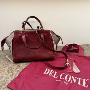 Del Conte Italian Red and Oyster White Genuine Leather Cross Body Bag